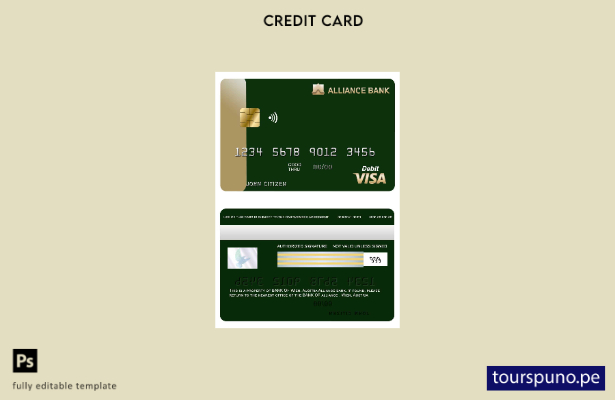 lista para imprimir plantilla de tarjeta visa del banco Austria Alliance